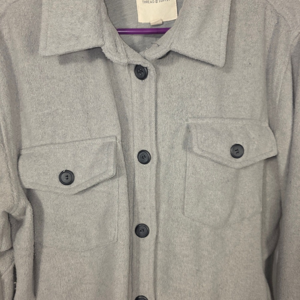 Thread & Supply Shacket Womens Large Grey Excellent Fleece Button Down J2071PND - Picture 2 of 6